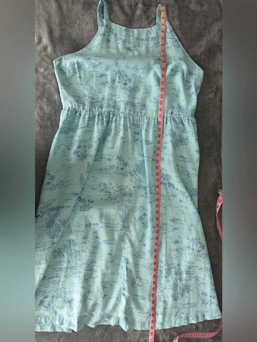 Lands' End Aqua Tropical Scene 100% Linen Midi Dress with Pockets 2X Resortwear - Picture 5 of 9